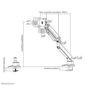 Neomounts NM-D775BLACKPLUS Monitor-tafelbeugel 1-voudig 25,4 cm (10) - 124,5 cm (49) Zwart Roteerbaar, Zwenkbaar, Kantelbaar