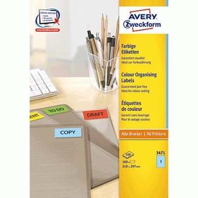 Avery gekleurde universele etiketten ft 210 x 297 mm (b x h), 100 stuks, blauw