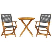 vidaXL 3-delige Bistroset poly rattan en massief hout zwart, loungeset, loungeset tuin, loungeset buiten, tuinset, terrasset, tuinset lounge