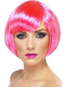 Glamour pruik bobline neon roze