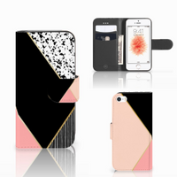 Apple iPhone 5 | 5s | SE Book Case Zwart Roze Vormen - thumbnail