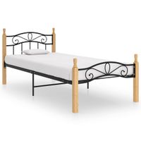 Bedframe metaal en massief eikenhout zwart 100x200 cm