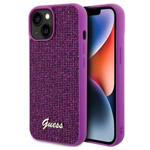 iPhone 15 Guess Disco Metal Script Logo Cover - Fuchsia