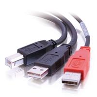C2G 2M USB-B Man naar 2 x USB-A Man Y-kabel, USB 2.0 ideaal voor het voeden van harde schijven, zwart