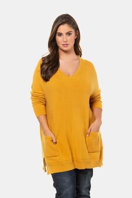 Ulla Popken Pullover, oversized, V-hals, gebreid, zakken - Grote Maten