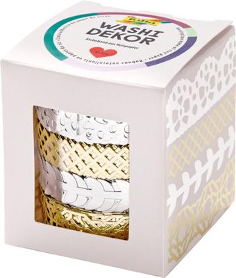 Folia washi tape kant zilver/goud, pak met 4 stuks Folia washi tape kant zilver/goud, pak met 4 stuks