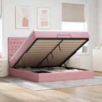 vidaXL Ottoman bed met matrassen en LED's 160x200cm fluweel roze, bedframe, ottoman bedframe, bedframe met opbergruimte onder het bed, bedframe met opbergruimte