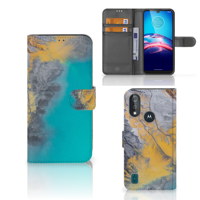 Bookcase Moto E6s Bookcase Marble Blue Gold