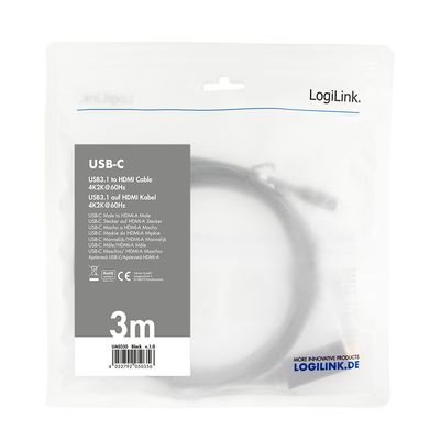 LogiLink UA0330 USB-C-displaykabel USB-C / HDMI Adapterkabel USB-C stekker, HDMI-A-stekker 3.00 m Zwart