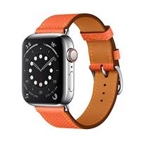 By Qubix - Lederen bandje - Oranje - Compatible met Apple Watch 44mm / 45mm / 46mm / 49mm - Compatible Apple watch bandjes
