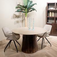 Livingfurn Ronde Eettafel Valentino Mangohout en travertin, 130cm - thumbnail