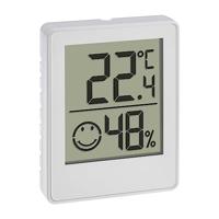 TFA Dostmann Digitale mini thermo-hygrometer, 30.5039.02, kamerthermometer, meetapparaat voor temperatuur en luchtvochtigheid, met smiley comfortzones, wit