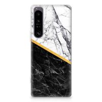 Sony Xperia 1 IV TPU Siliconen Hoesje Marmer Wit Zwart - Origineel Cadeau Man