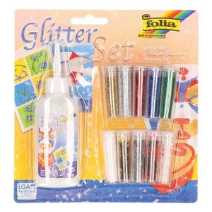 Glitter en confetti set met lijm 11 delig