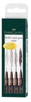 Faber Castell FC-167101 Tekenstift Faber-Castell Pitt Artist Pen 4-delig Etui Donker Sepia