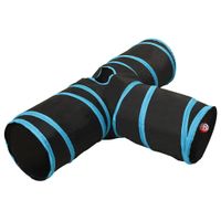 Kattentunnel 3-voudig 90 cm polyester zwart en blauw - thumbnail