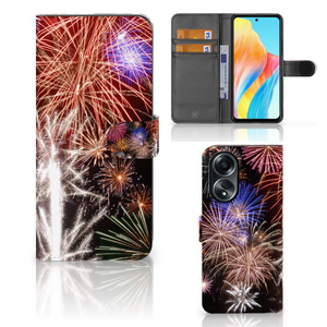 OPPO A58 4G Wallet Case met Pasjes Vuurwerk