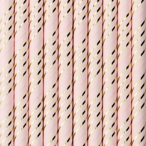 Drinkrietjes - papier - 10x - roze/goud strepen - 19,5 cm - rietjes