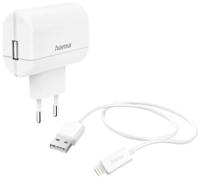 Hama Snellader met USB-kabel – Lightning (oplader Lightning Apple, kabel 1 m, 12 W/5 V/2,4 A, MFI-gecertificeerd, stroomvoorziening voor Apple iPhone iPod), wit