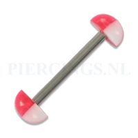 Tongpiercing acryl halve bal geblokt rood-wit