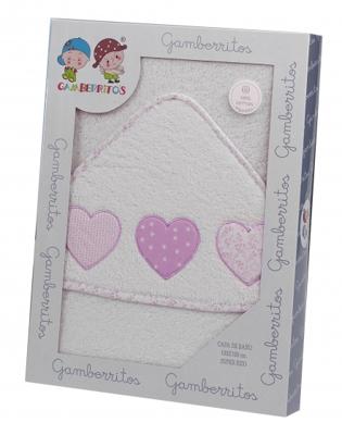 Gamberritos badcape hartjes 100 x 100 cm katoen wit/roze Gamberritos badcape hartjes 100 x 100 cm katoen wit/roze