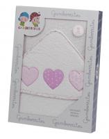 Gamberritos badcape hartjes 100 x 100 cm katoen wit/roze