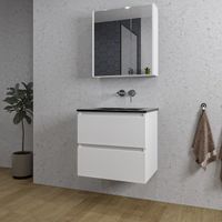 Adema Chaci Badkamermeubelset - 60x46x57cm - 1 keramische wasbak zwart - zonder kraangaten - 2 lades - Spiegelkast - mat wit SW718708/SW773930/SW812066/SW812070 - thumbnail