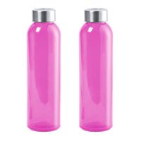 4x Stuks glazen waterfles/drinkfles fuchsia roze transparant met Rvs dop 550 ml