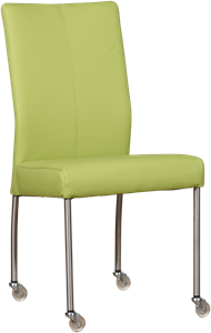 Felgroene leren moderne eetkamerstoel Comfort - poot rond rvs met wiel - Hermes Leer Lime (felgroen leer)