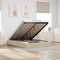 vidaXL Bedframe zonder matras 140x200 cm stof crèmekleurig, bedframe, ottoman bedframe, bedframe met opbergruimte onder het bed