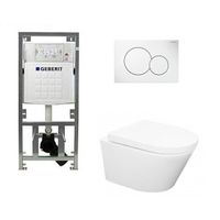 Wiesbaden Vesta toiletset Rimless 52cm inclusief UP320 toiletreservoir en softclose toiletzitting met bedieningsplaat wit 0701131/0700518/sw65812/