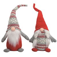 Set van 2x Pluche gnome/dwerg decoratie poppen/knuffels rood/grijs