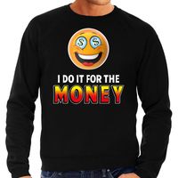 Funny emoticon sweater I do it for the money zwart heren - thumbnail