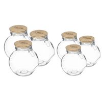 Set met 6x voorraadpotten 1,6L en 2,2L glas met houten deksel