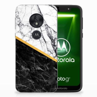 Motorola Moto G7 Play TPU Siliconen Hoesje Marmer Wit Zwart - Origineel Cadeau Man