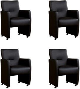 Set van 4 Zwarte leren moderne eetkamerfauteuils Pleasure - Toledo Leer Nero (zwart leer)