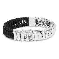 Buddha to Buddha 123 Armband Lars Mix zilver-leder zwart (G) 23 cm - thumbnail