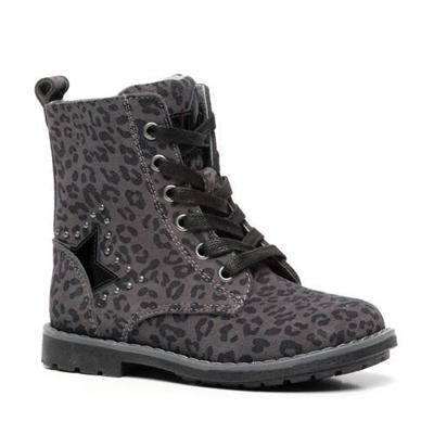 Scapino TwoDay leren veterboots panterprint grijs/zwart Scapino TwoDay leren veterboots panterprint grijs/zwart