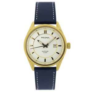 Prisma P.2059 Horloge Decade staal-leder goudkleurig-zwart 39,5 mm