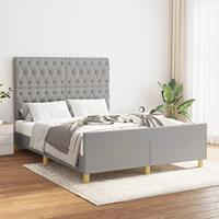 vidaXL Bedframe met hoofdeinde stof lichtgrijs 140x190 cm, bed, ledikant, tweepersoonsbed, slaapmeubel, bedbodem, bedden, slaapmeubels, slaapmeubelen