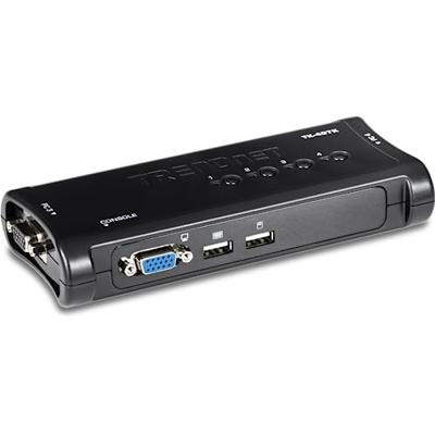 TRENDnet 4-poorts USB KVM-switchkit, VGA- en USB-aansluitingen, resolutie 2048 x 1536, bekabeling inbegrepen, besturing tot 4 computers, compatibel met Windows, Linux en Mac OS, wit, TK-407K
