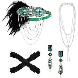 Vintage Jaren 1920 Gatsby Jaren '20 flapper hoofdband Accessoireset Ketting Oorbel Charleston Dames Veer Modieus Maskerade Festival Handschoenen Lightinthebox