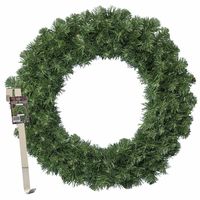 Kerstkrans 60 cm - groen - met messing zilveren hanger/ophanghaak - kerstversiering - thumbnail