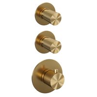 Regendoucheset Inbouw Brauer Gold Carving Thermostatisch 20cm met Wandarm, Glijstang en Handdouche Staaf Losse Stopkranen Geborsteld Goud - thumbnail