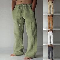 Voor heren Broek Zomerbroek Wijde broek Strandbroeken Vrijetijdsbroek Trekkoord Voorvak Recht been Effen Comfort Zacht Volledige lengte Yoga Feestdagen Strand 100% katoen Modieus Hawaii Zwart Wit Lightinthebox