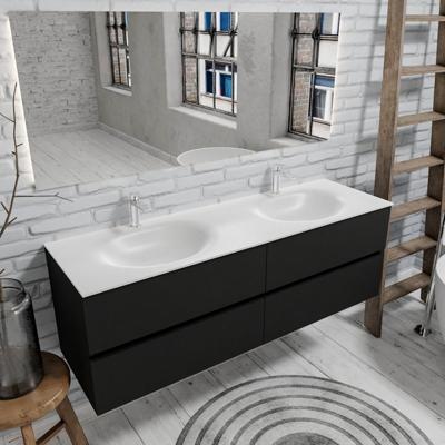 Zaro Sevilla Solid Surface badmeubel 150cm mat zwart 2 kraangaten met 4 lades dubbele spoelbak Zaro Sevilla Solid Surface badmeubel 150cm mat zwart 2 kraangaten met 4 lades dubbele spoelbak