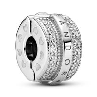 Pandora 799042C01 Bedel clip/stopper Pave Lines and Logo zilver - thumbnail