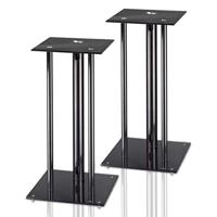 Hama Luidsprekerstandaard set van 2 met verborgen kabelgeleiding (universele boxstandaard met glazen pad, luidsprekerstandaard voor grote boxen tot 30 kg, speaker stand met spikes, hoogte 64 cm) zwart