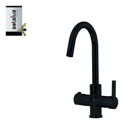 Selsiuz kokend water kraan met titanium combi extra boiler en C-uitloopkraan zwart