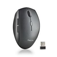 NGS Bee Black - Ergonomische draadloze muis met stille toetsen met 5 knoppen en scrollwiel, 2,4 GHz, draadloos, speciaal voor rechtshandigen, verstelbare DPI, zwart
